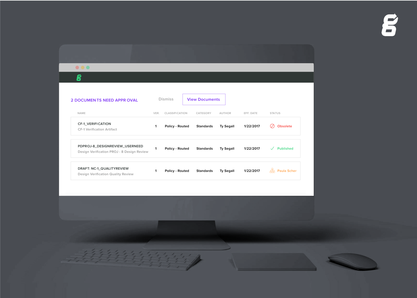 Doc Mgmt mockup on screen