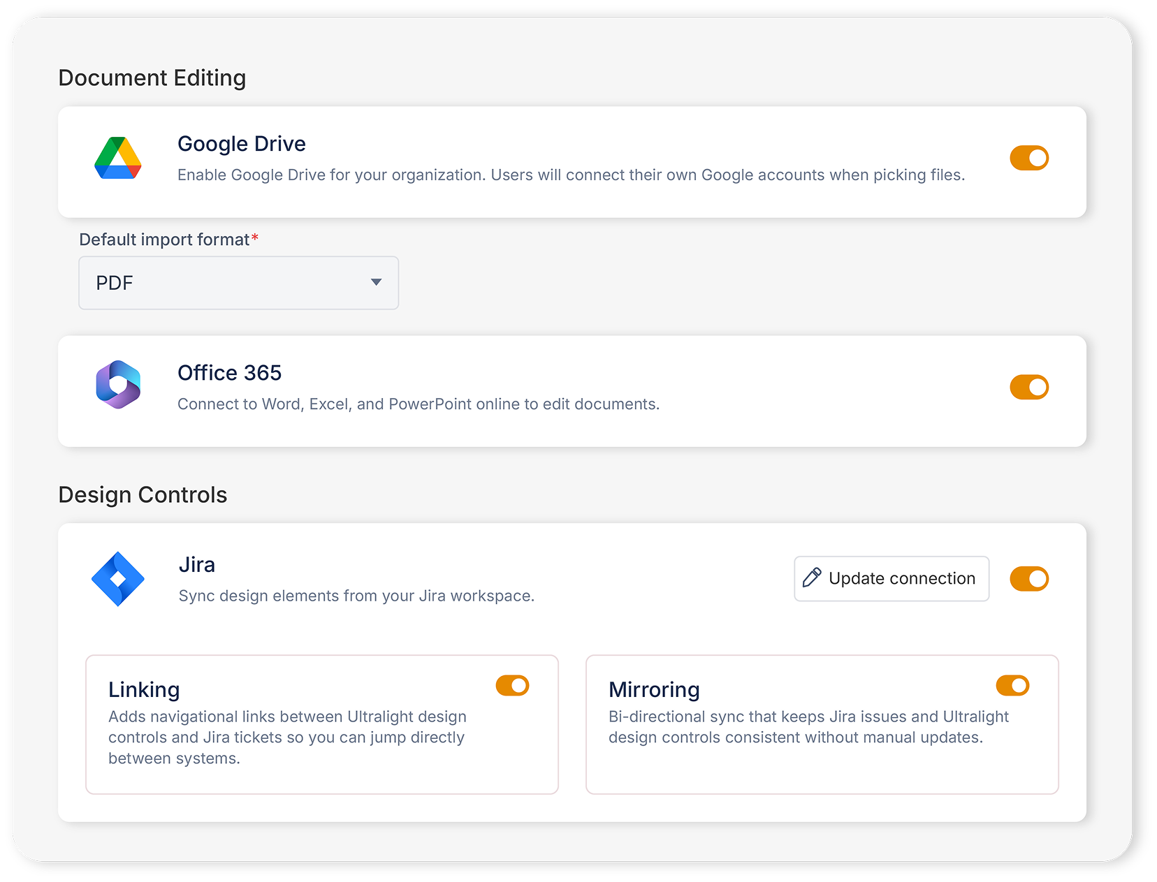 Integration toggles